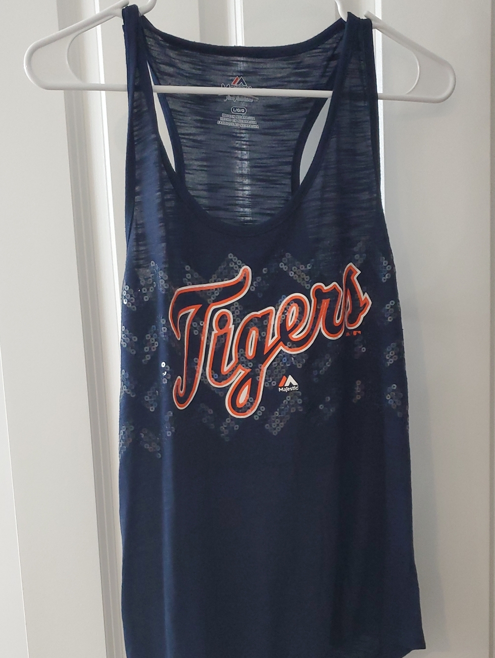 Majestic Navy Tigers Sequin Script Tank